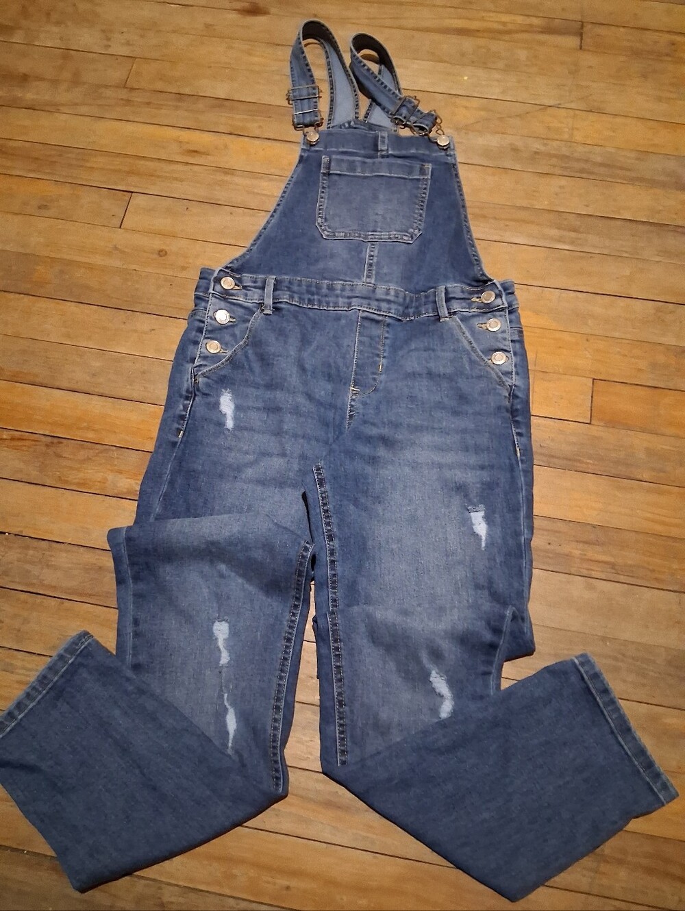 SO Women's Dark Blue Distressed Denim Overalls